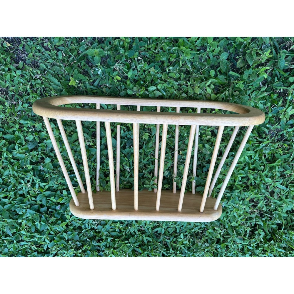 Vintage Dolphin Genuine Beechwood Magazine Rack Mid Century Modern Spindle Wood